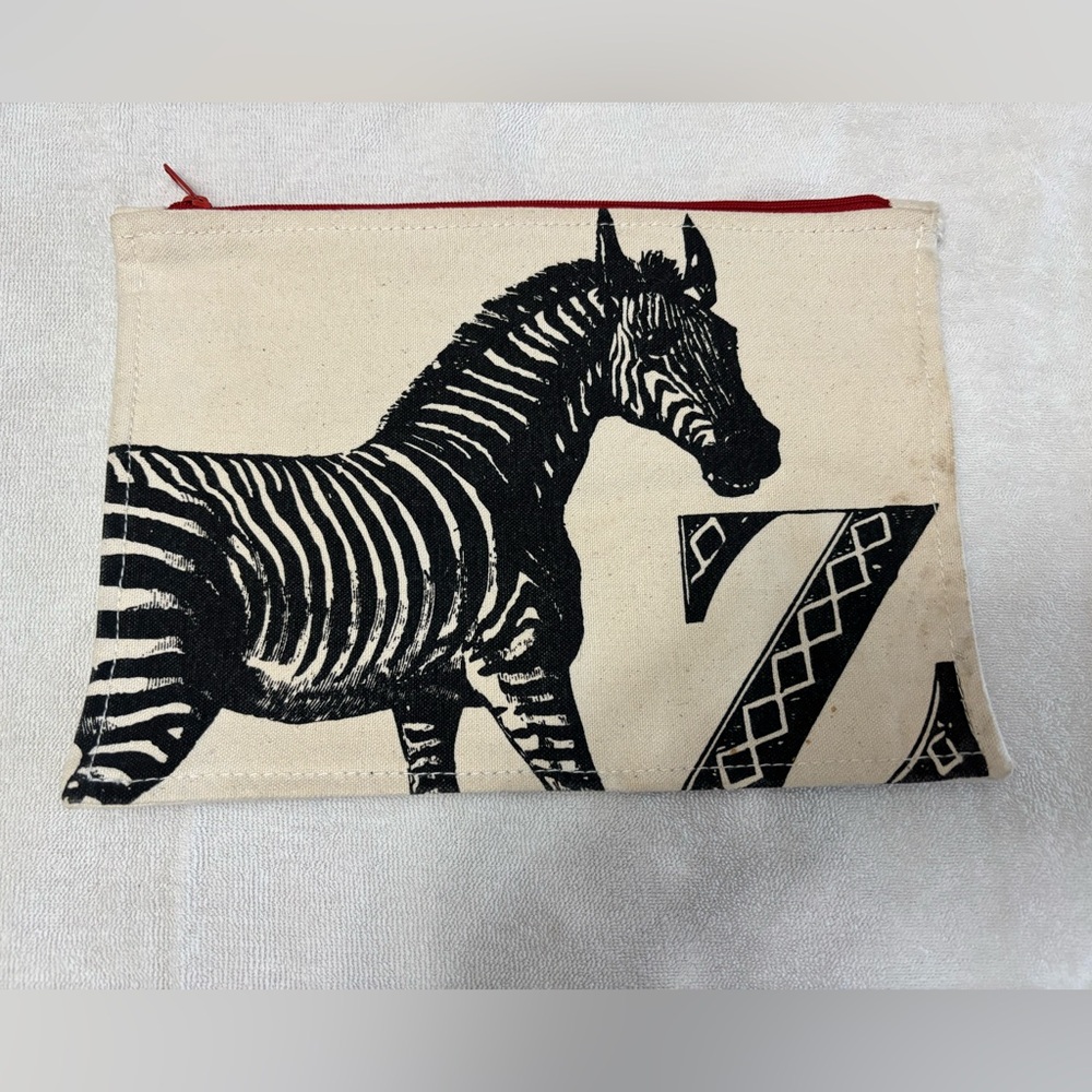 Letter Z Thomas Paul’s Zebra Print Canvas Pouch with Red Zipper